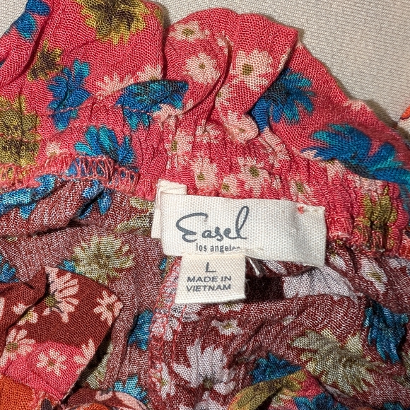 Easel Long Sleeve Floral Patchwork Dress - Pink and Brown - Picture 2 of 2